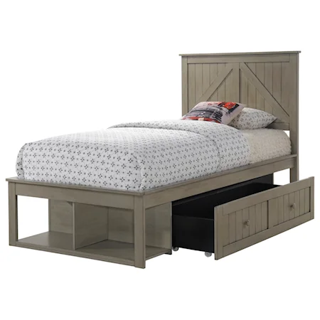 Rustic Twin Captains Bed with Footboard Drawers and Storage